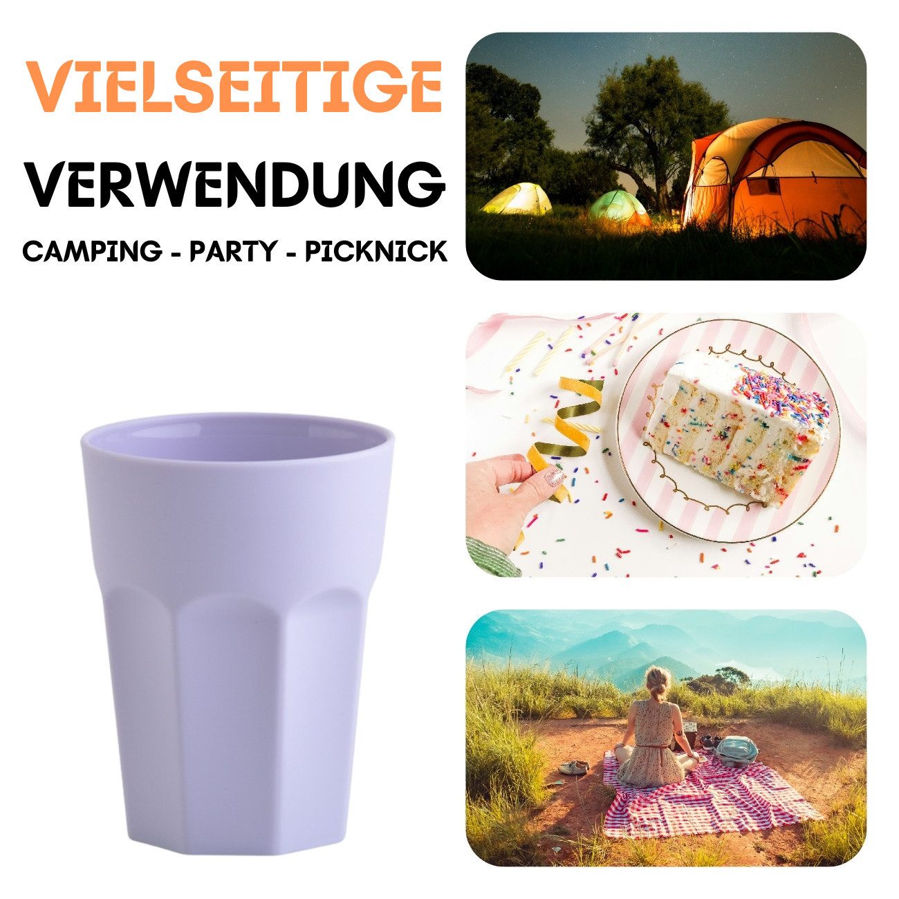 Kunststoffbecher „Pastell“ – 1-tlg., 250 ml, wiederverwendbar